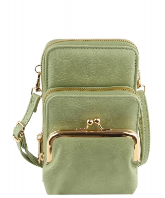 Fashion Kiss Lock Crossbody Bag Cell Phone Purse LMS207 MINT